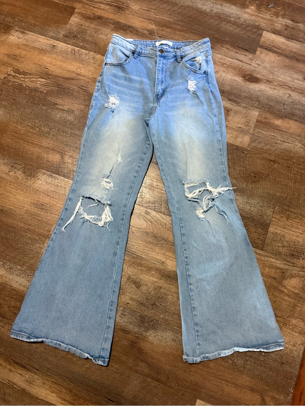 Almost Famous Light Blue Distressed Flare Jeans